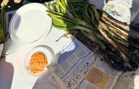 calçots i salsa romesco en una taula